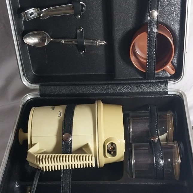vintage coffee picnic basket, briefcase barista