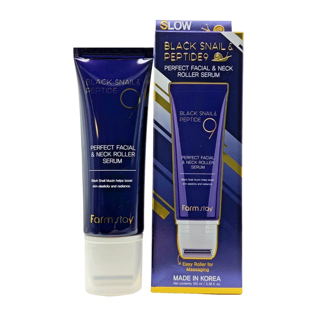 FARMSTAY Black Snail Peptide 9 Perfect Facial & Neck Roller Serum 100ml/3.38oz