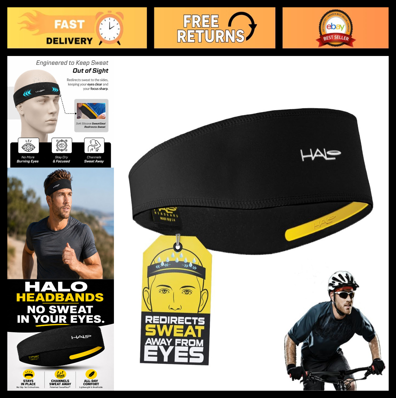 2" Wide No-Slip Sweatband Headband for Running, Moisture-Wicking, Unisex Fitness