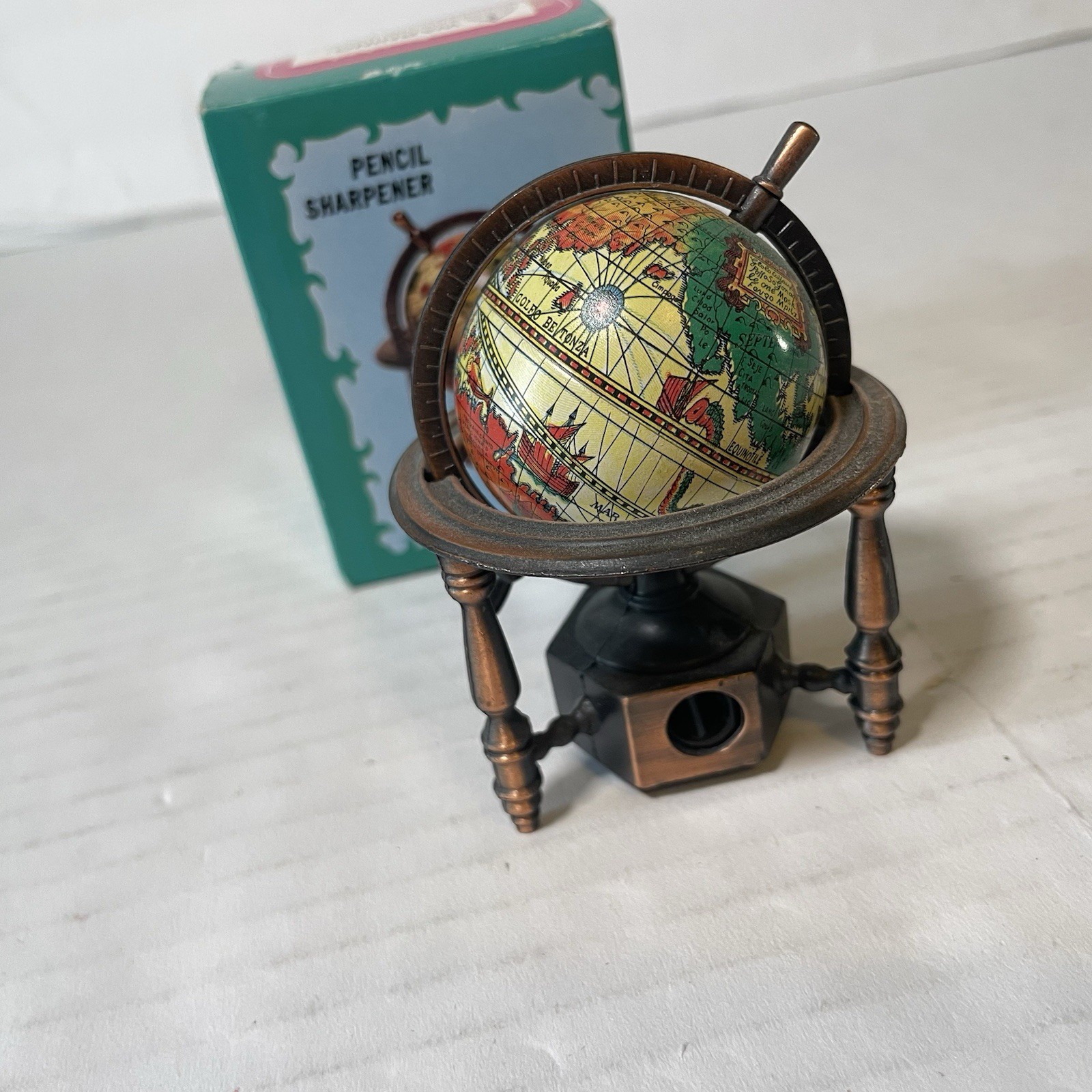Miniature Globe Die Cast Spinning World Pencil Sharpener w/ Box
