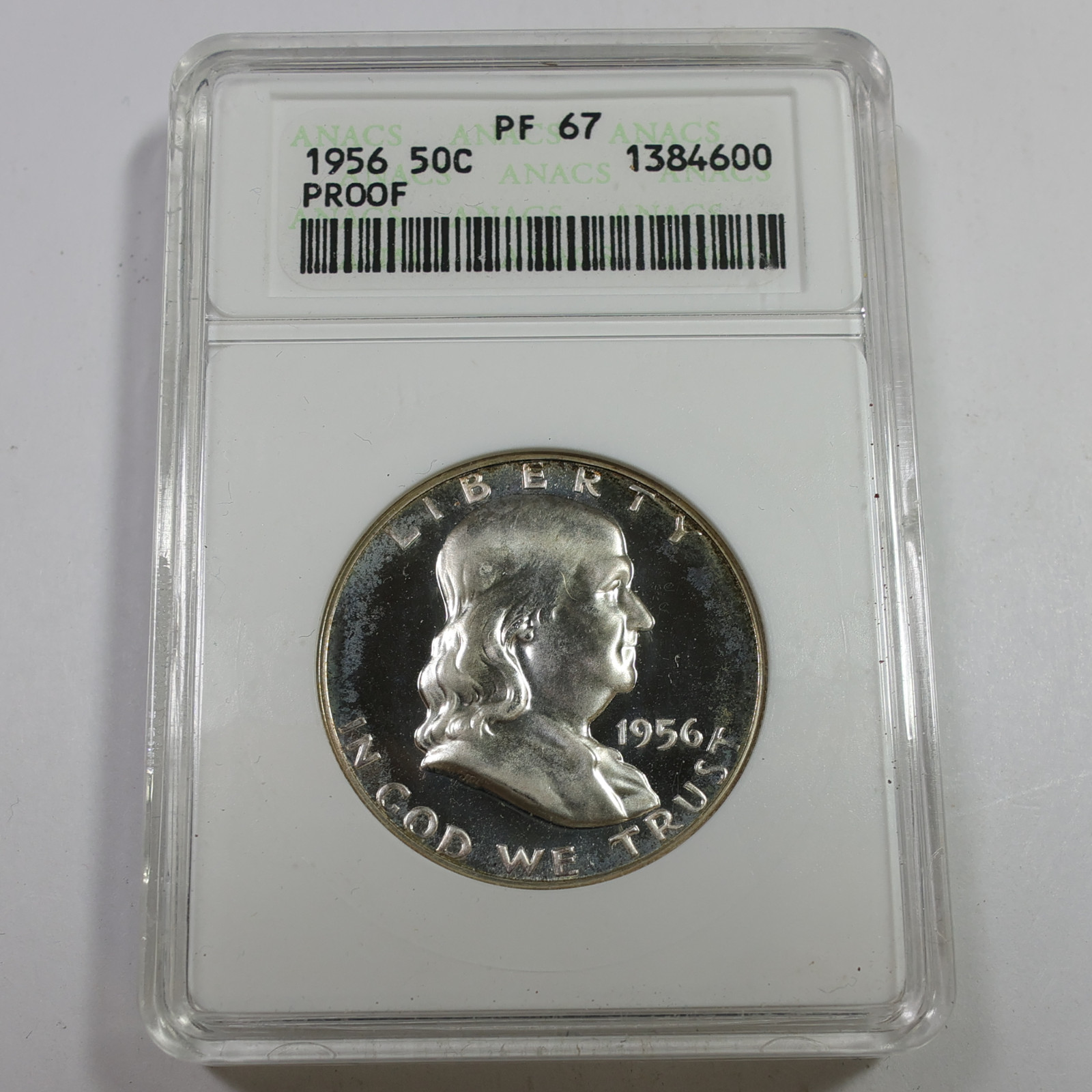 1956 P ANACS Soapbox PF67 - Silver Ben Franklin Half Dollar 50c US Coin #60988A