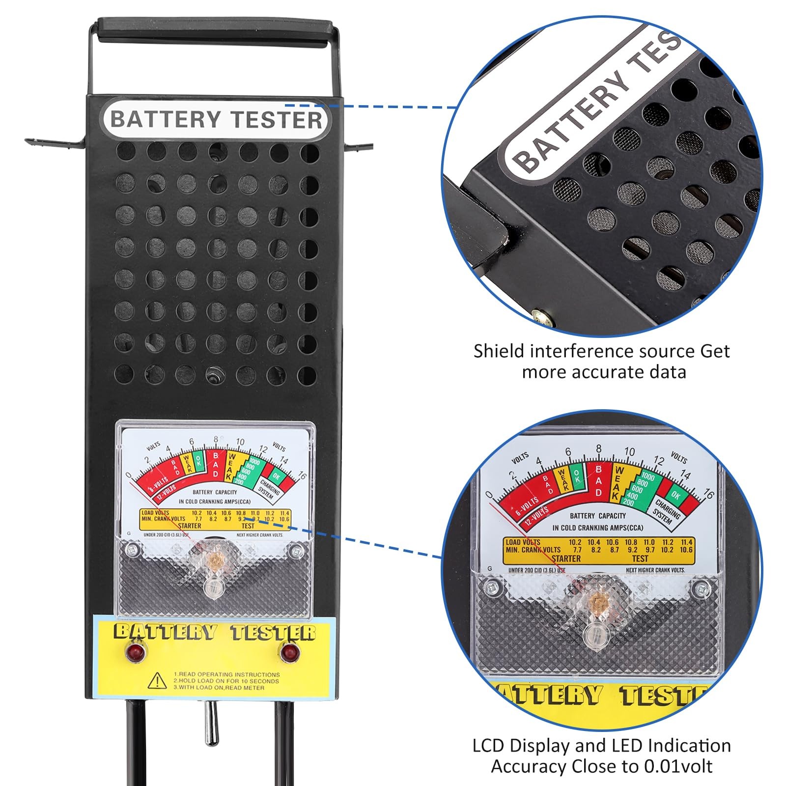 CRLITSIY Battery Load Tester, 6V 8V 12V Alternator POINTER, Black