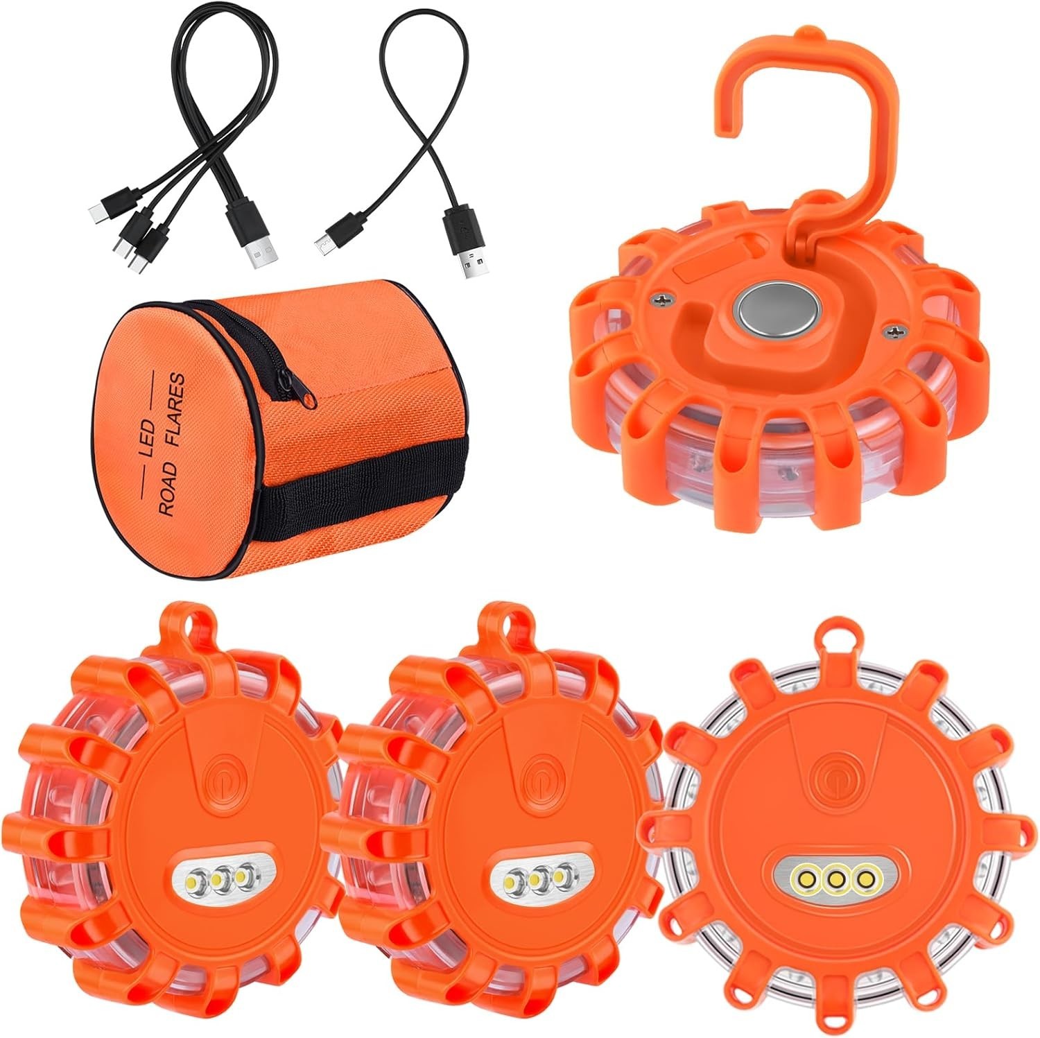AK LED Road Flares Rechargeable Safety Flashing Warning Light Roadside Emergency