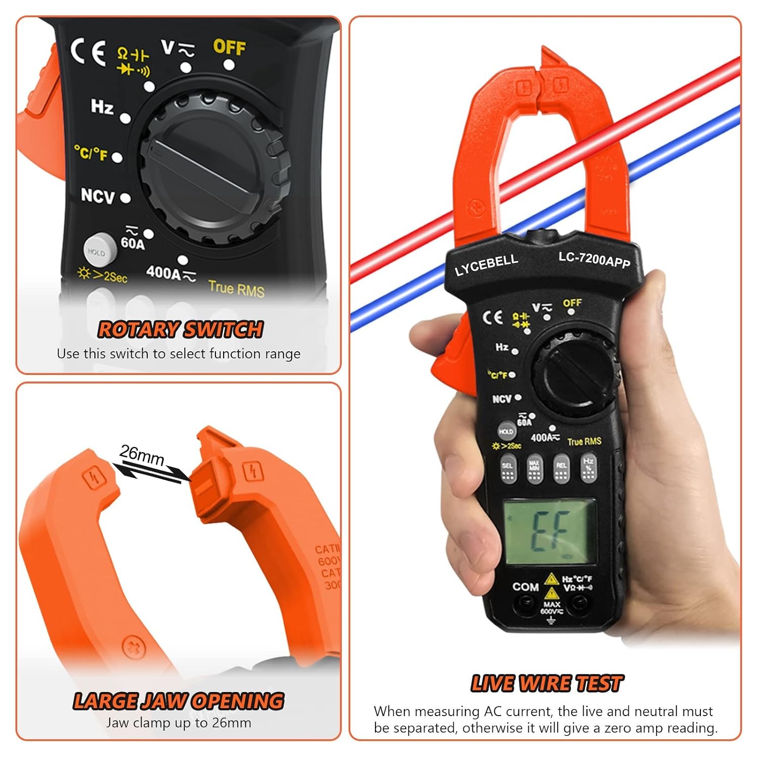 6000 Counts Clamp Meter & Bluetooth, Digital AC DC Voltage Current Amp Ohm