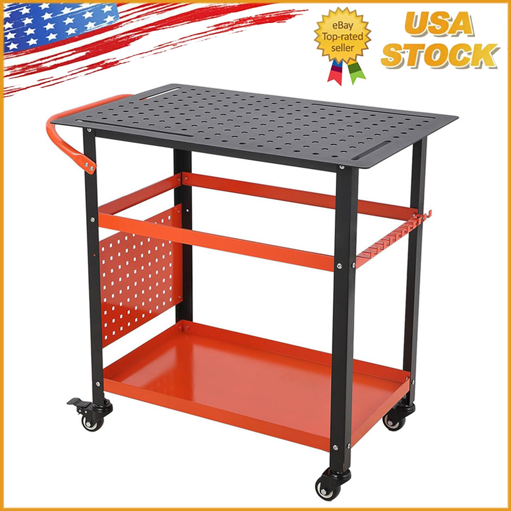 36" x 24" Welding Table Steel Welding Workbench Table with Pegboard & Wheels