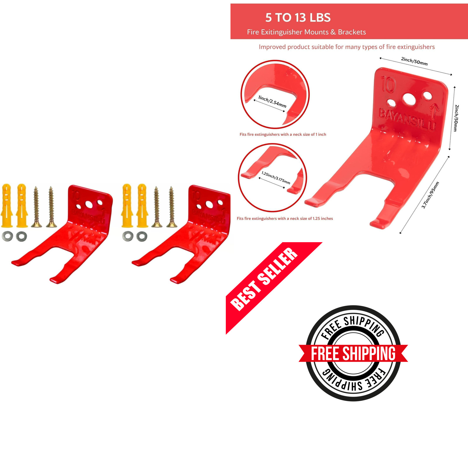 Fire Extinguisher Mounts Brackets for 5 to 15 lbs, Adjustable Slot Diameter 1 to