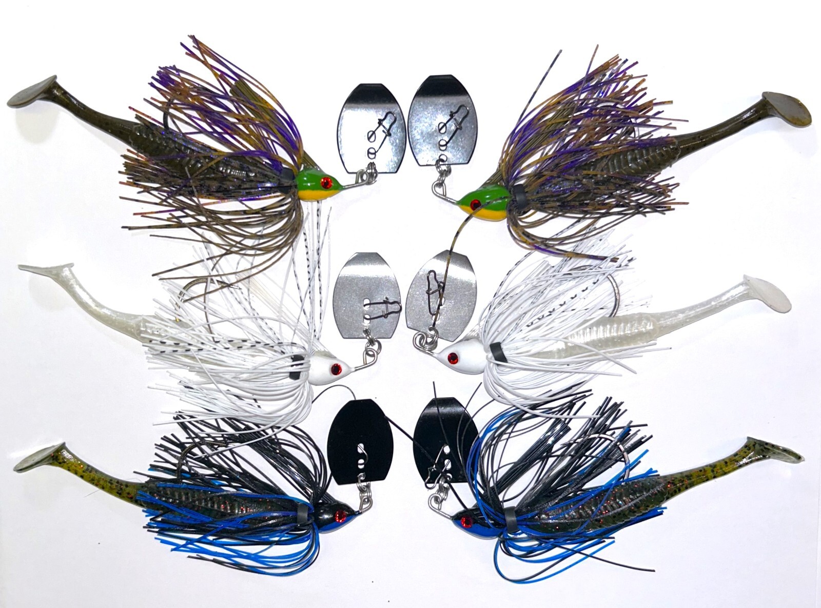 Vibrating Jigs  WEEDLESS  6 Total:  ASST COLORS  3-3/8   3-1/2 w/Trailers