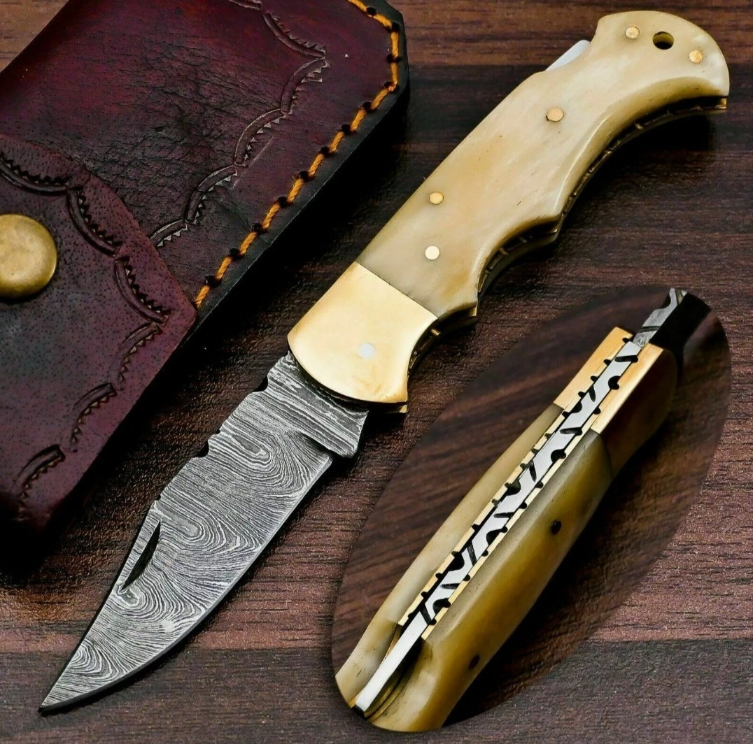 CUSTOM HANDMADE FORGED DAMASCUS STEEL FOLDING BLADE POCKET KNIFE  EDC 1329