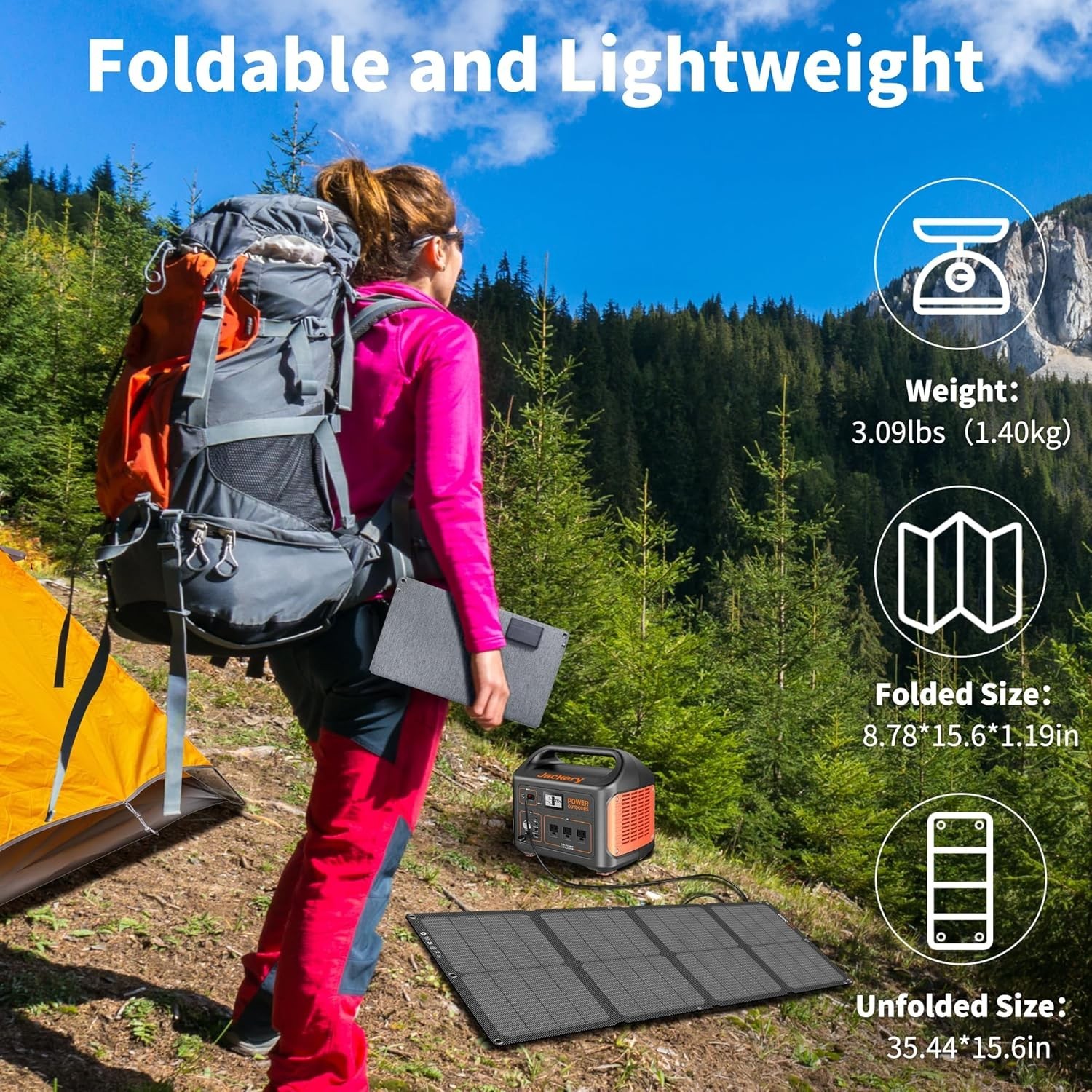 60W Portable Solar Charger, Foldable Solar Panel with USB-C and USB-A Outputs