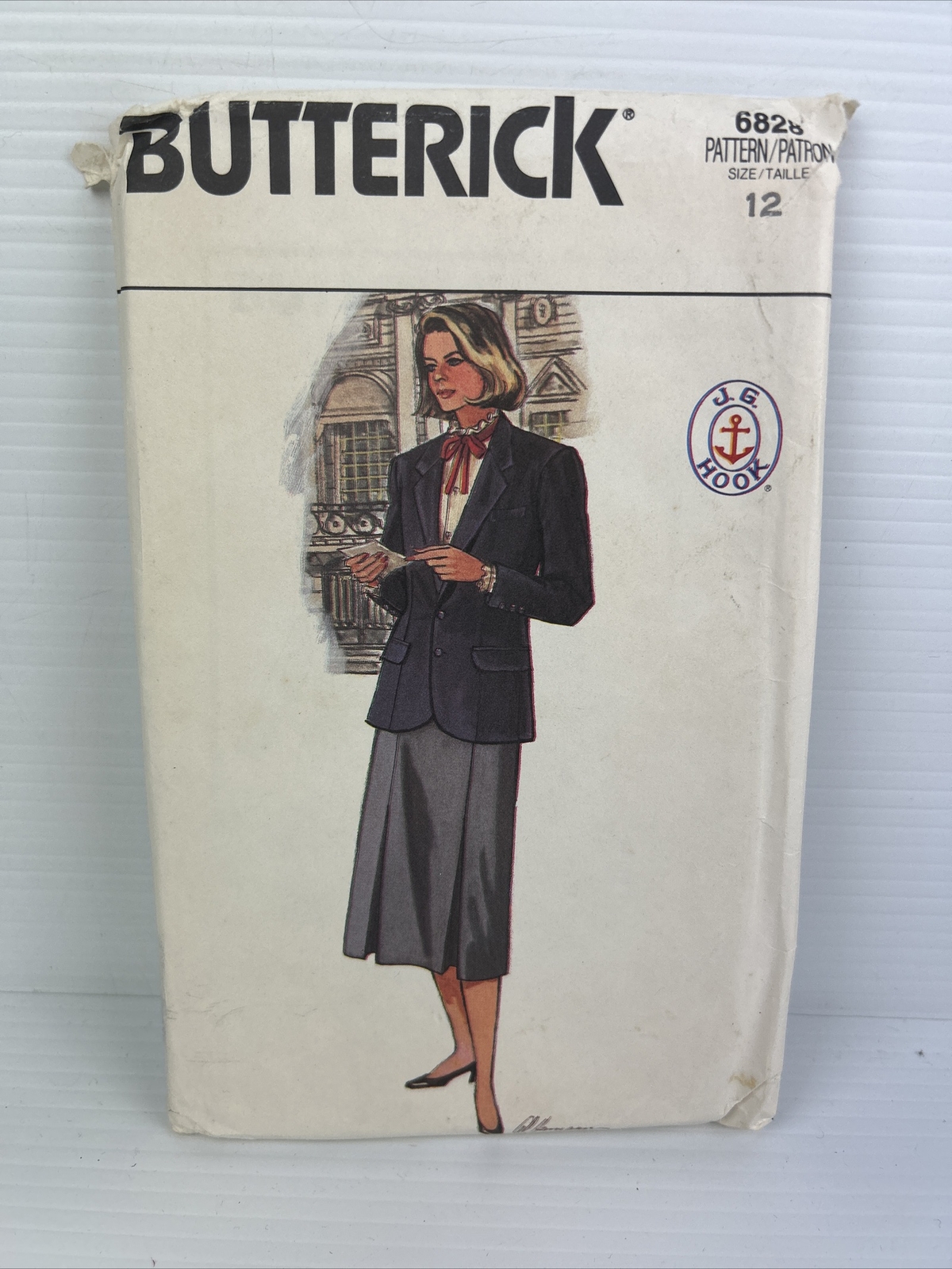 Uncut Butterick 6828 JG Hook Sewing Pattern Jacket Skirt Blouse Tie Sz 12 80’s