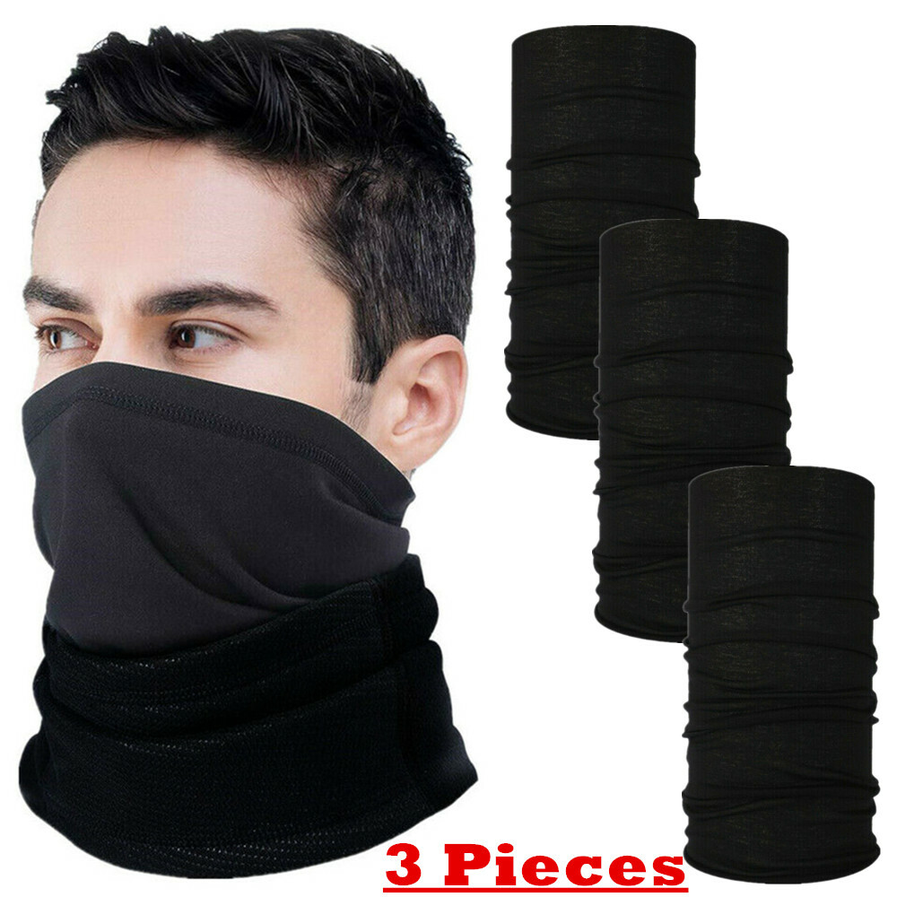 3 Pieces Black Multi-use Tube Scarf Bandana Head Face Mask Neck Gaiter Head Wear