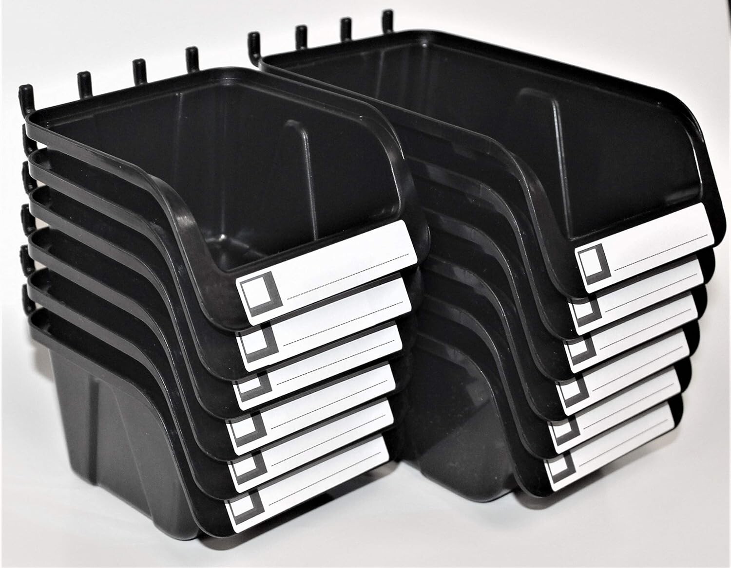 Pegboard Bins - 12 Pack - Hooks to Peg Board  Organize Hardware, Accessories NEW