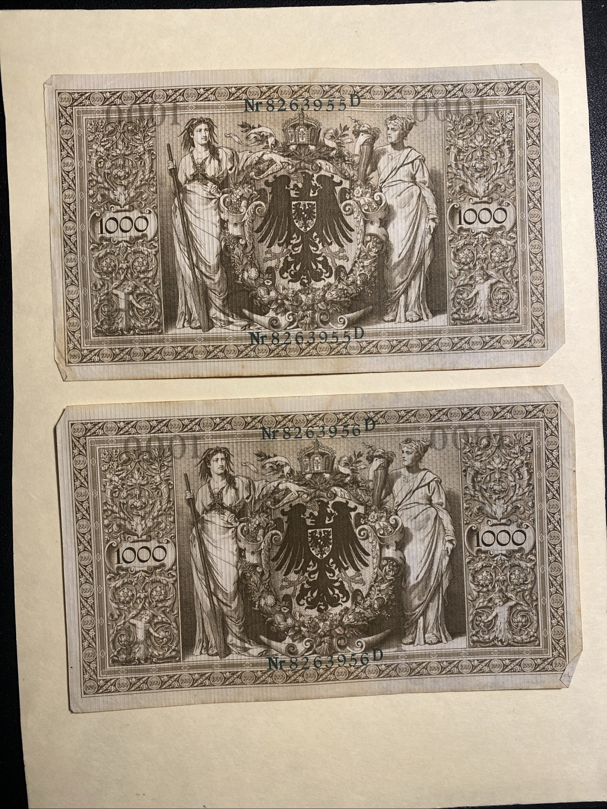 Germany 1910 1000 Marks 6pcs Consecutive Serial Numbers