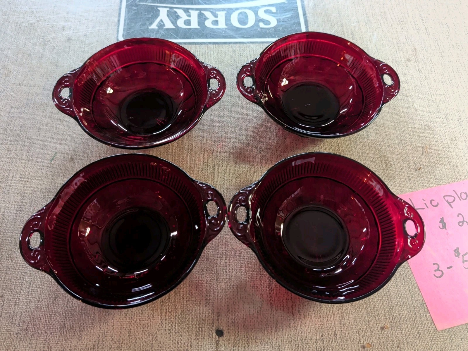 VINTAGE SET OF 4 Ruby RED ANCHOR HOCKING DESSERT Berry Bowls