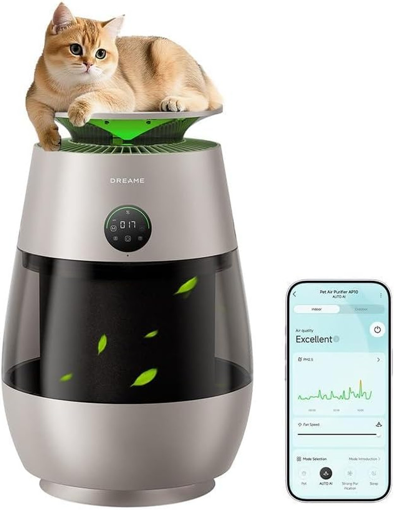 Pet Air Purifier AP10 - 360° Cat Hair Cleaner with 3 Filters for Large Rooms