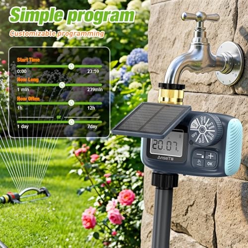 Solar Sprinkler Timer, Solar & Type-C Rechargeable Water Timer for Garden