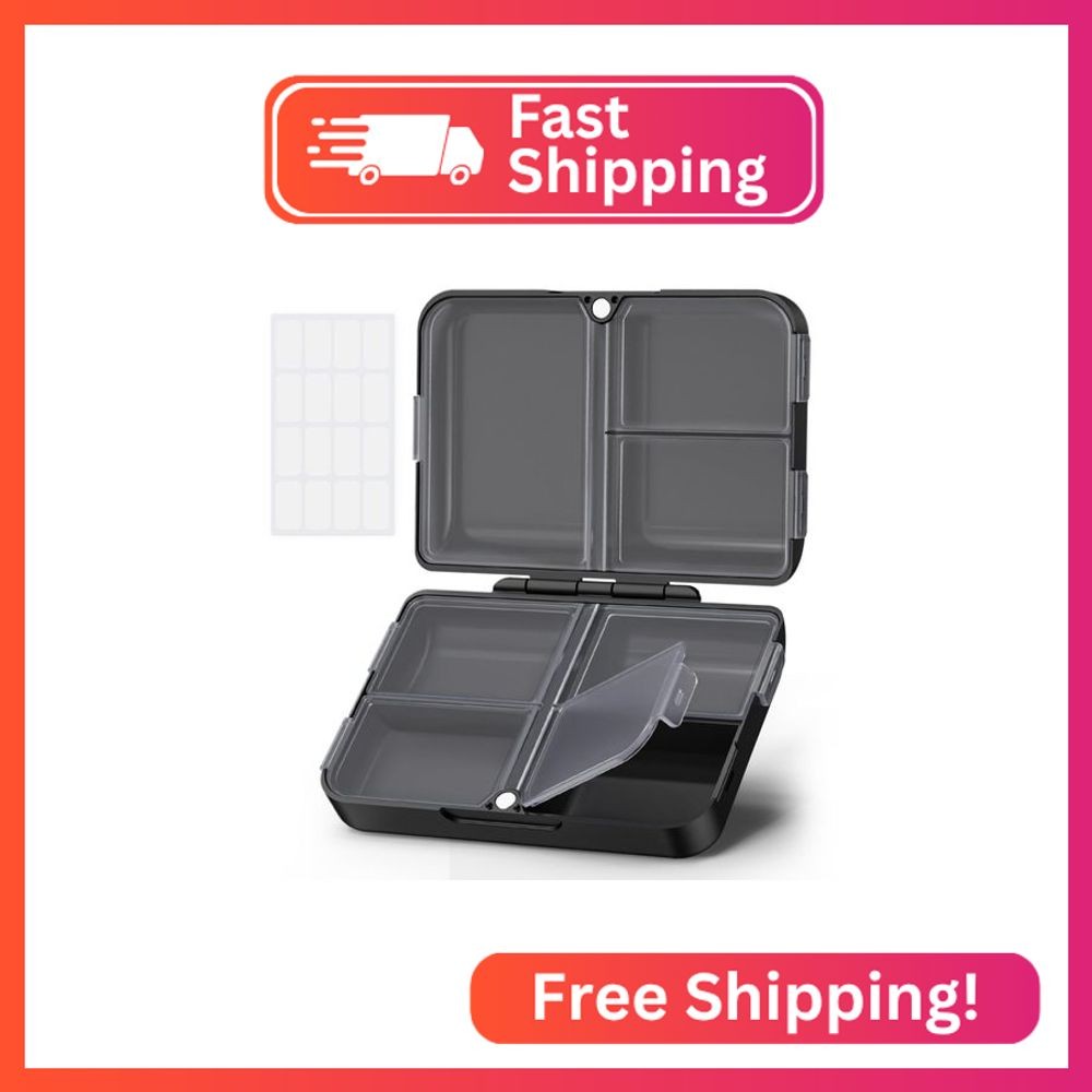 AUVON Daily Pill Organizer Fit with Your Purse or Pocket, Compact Travel Pill Bo