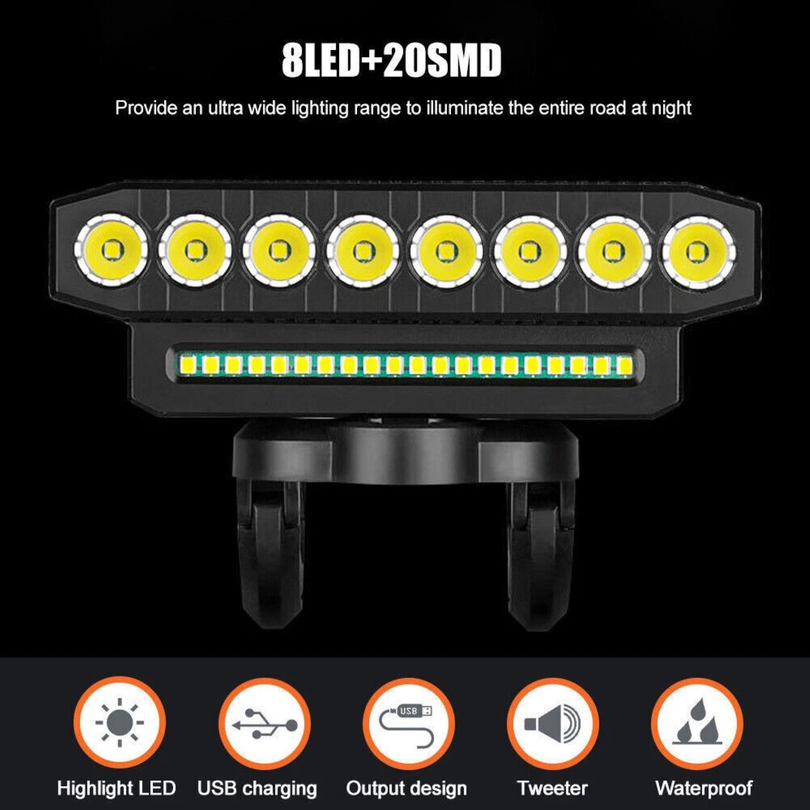 Bicycle Front Headlight LED Bike Light With 130dB High Pitched Speaker