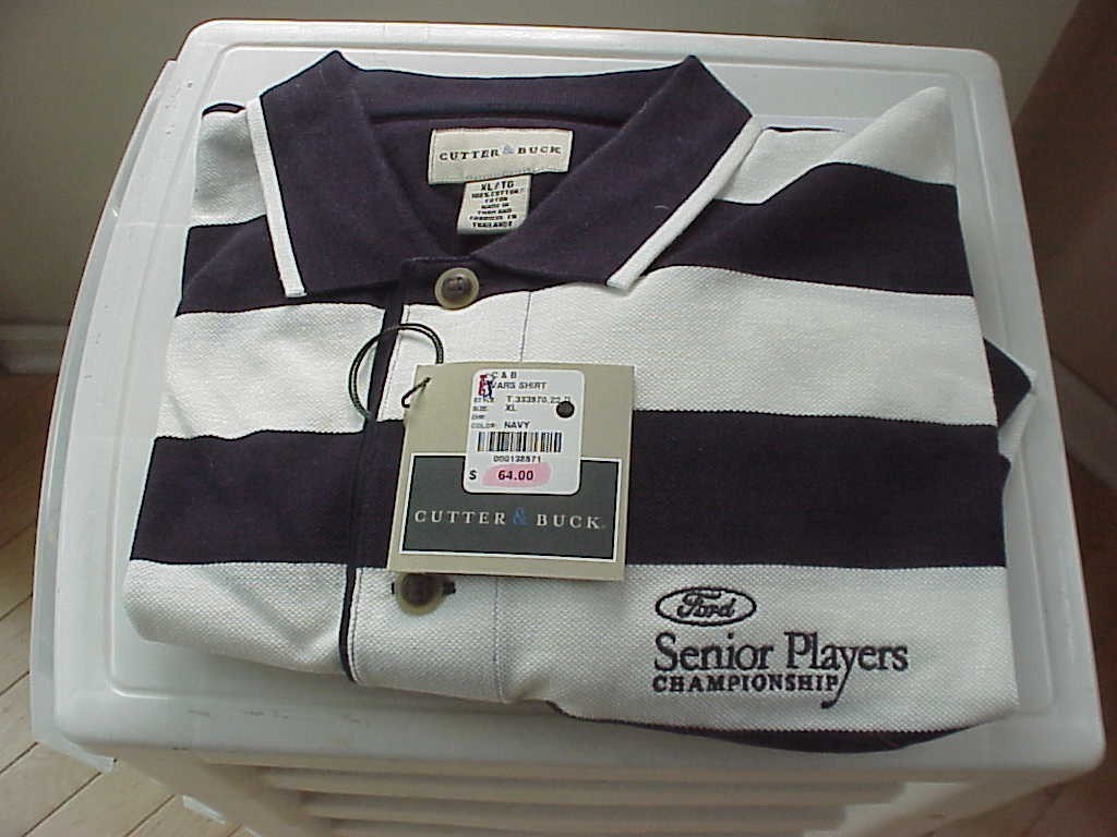 New TPC Ford Senior Players Championship CUTTER & BUCK XL S/S Shirt Navy/White