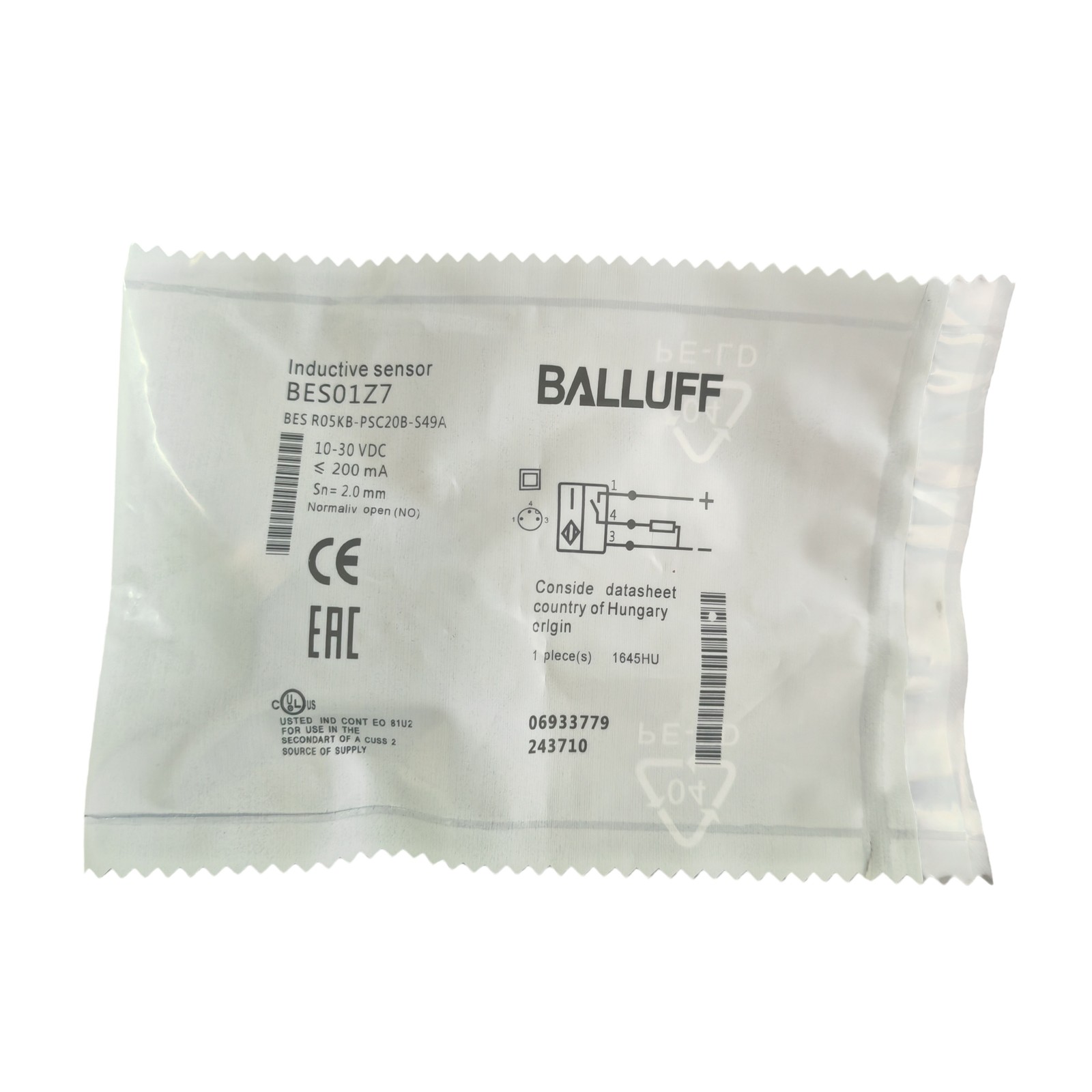 BALLUFF BES R05KB-PSC20B-S49A(BES01Z7)Inductive Standard Sensors PNP New
