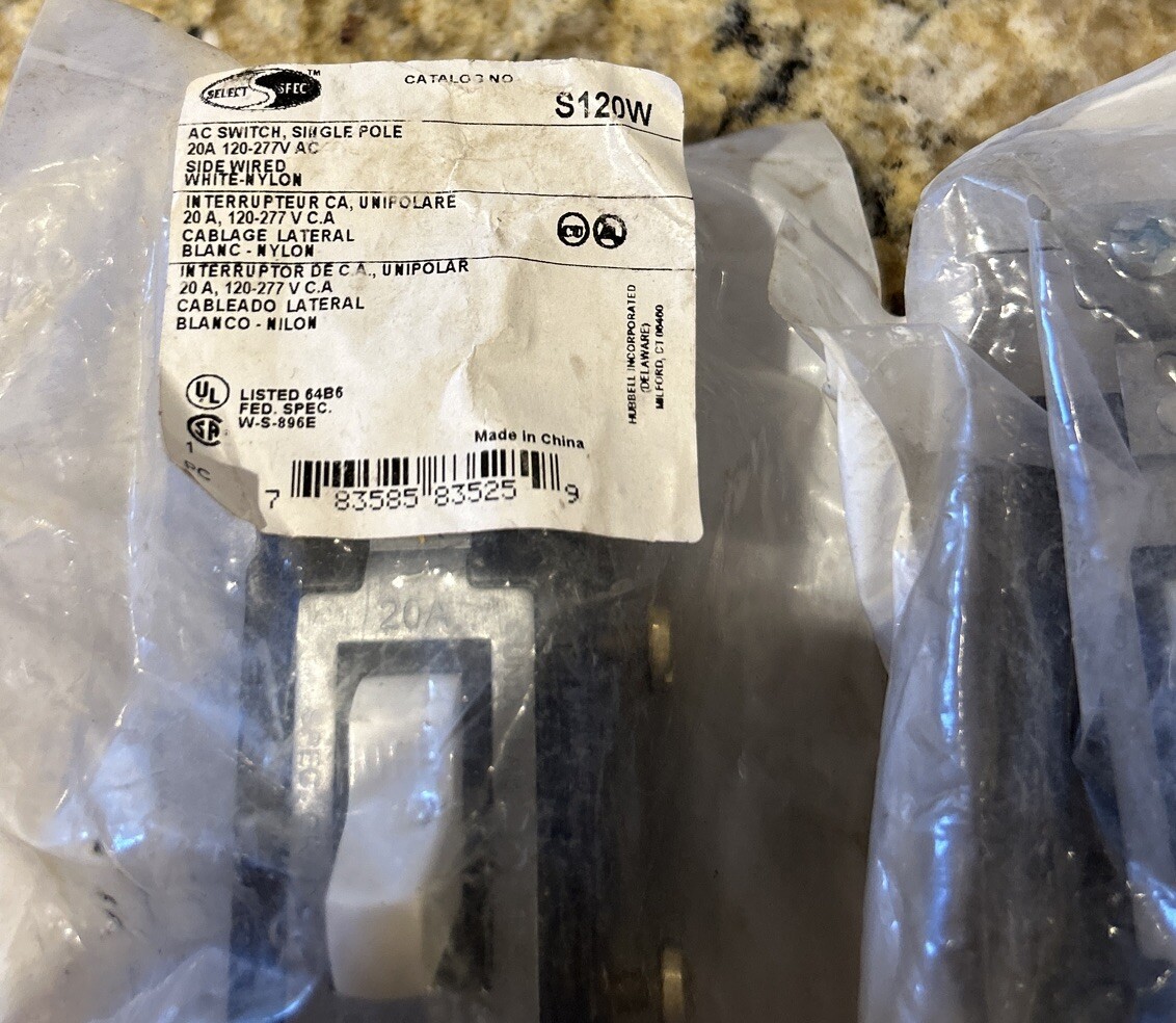 (2)- Hubbell Select Spec S120W AC Switch. NEW SEALED