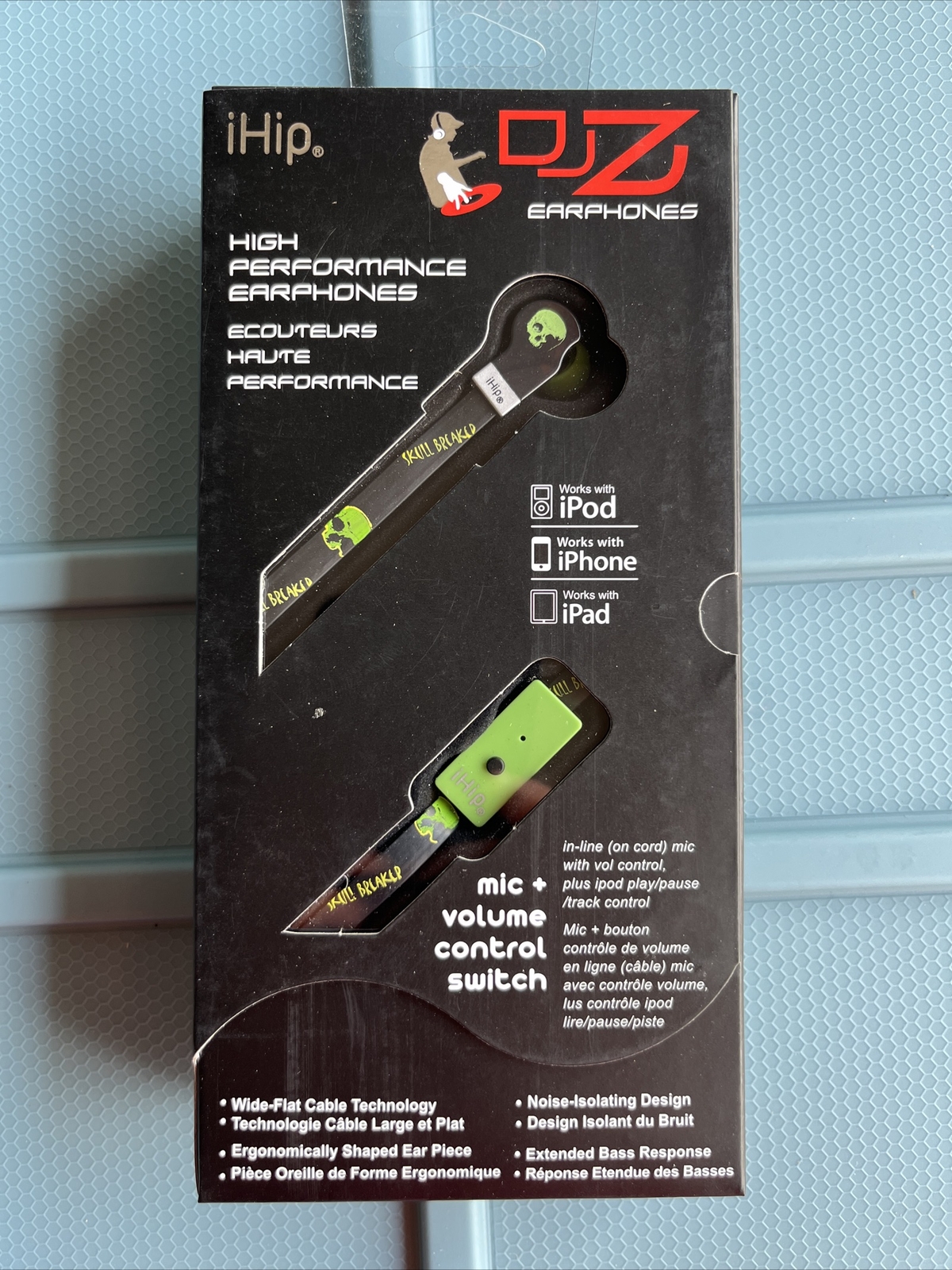 iHip DJZ Earphones High Performance Mic & Volume Control Noise Isolating SKULL