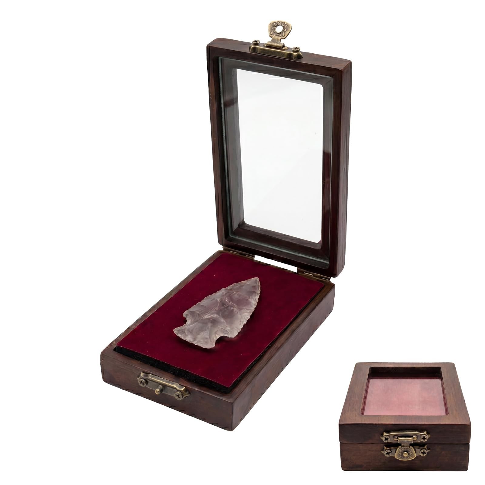 Arrowhead Display Case: Small Wood Shadow Box Cabinet with Glass, Wooden Coll...