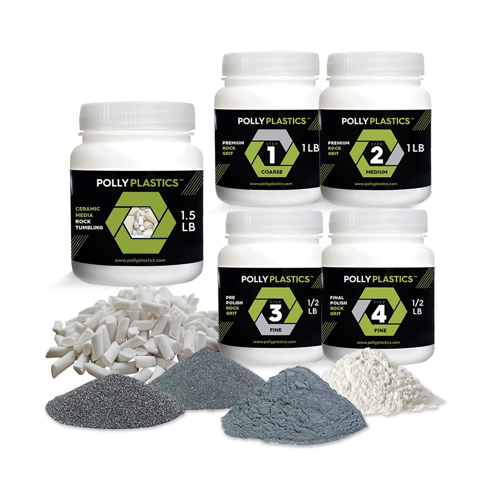 Polly Plastics Rock Tumbler Grit and Polish Refill & Ceramic Tumbling Filler ...