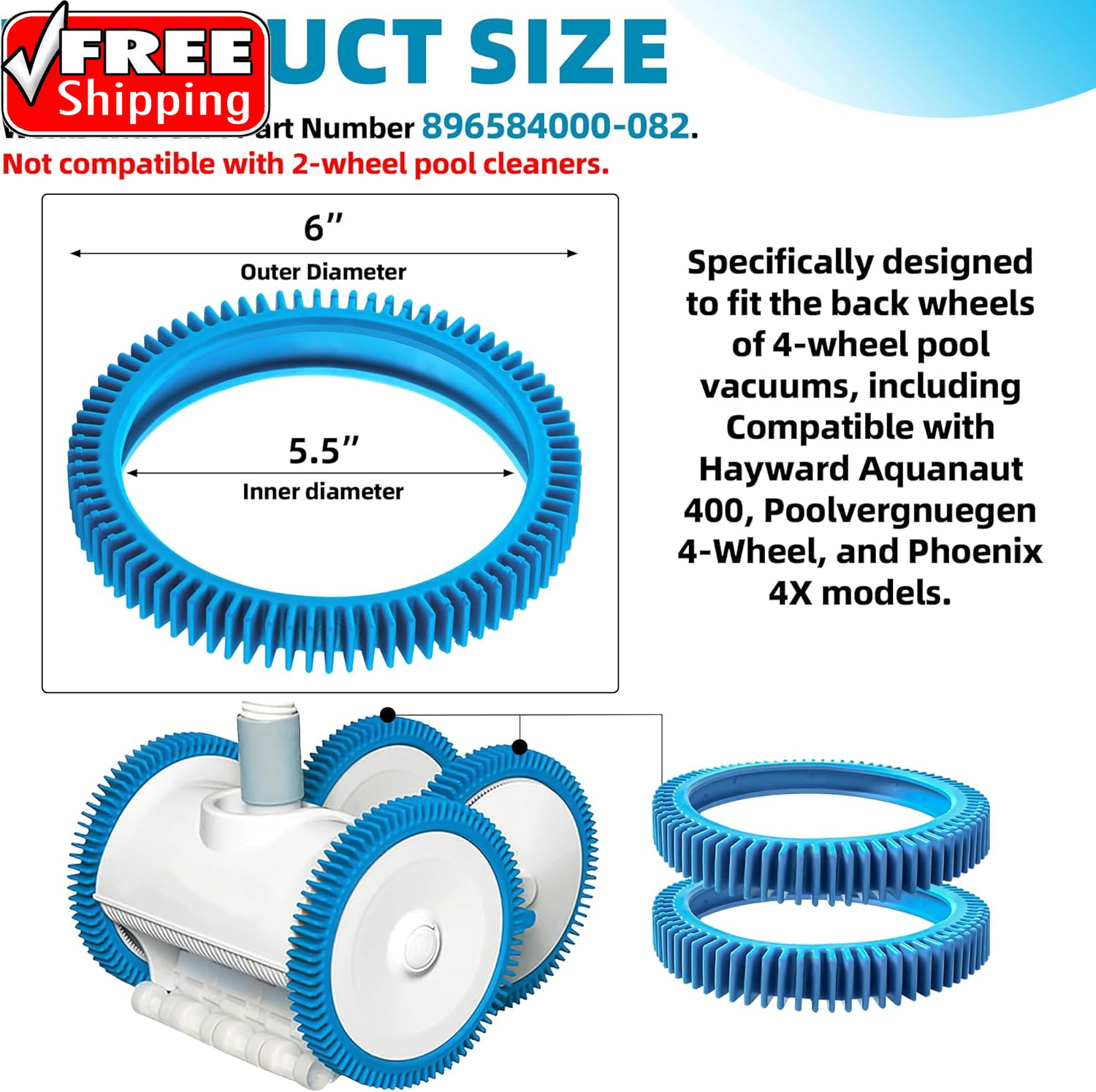 2-Pack Back Tires Replacement for Pool Cleaner – Compatible with Hayward Poolver