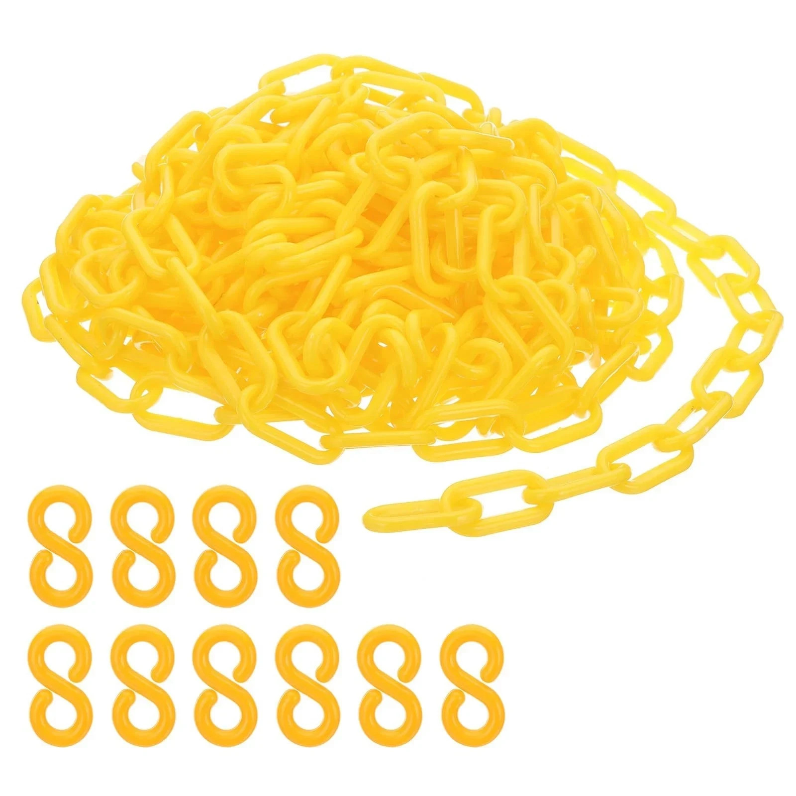 Plastic Chain Links, 30 Feet Safety Chains, Yellow Plastic Chains for Barriers