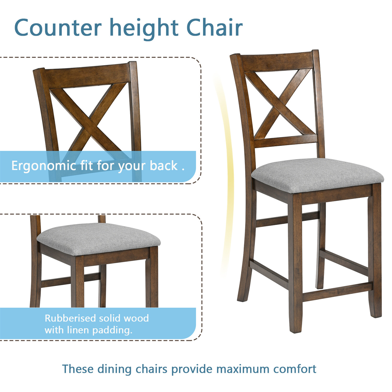 5 Piece Dining Table Set Dining Table w/ 4 Chairs for Kitchen Dining Room Walnut