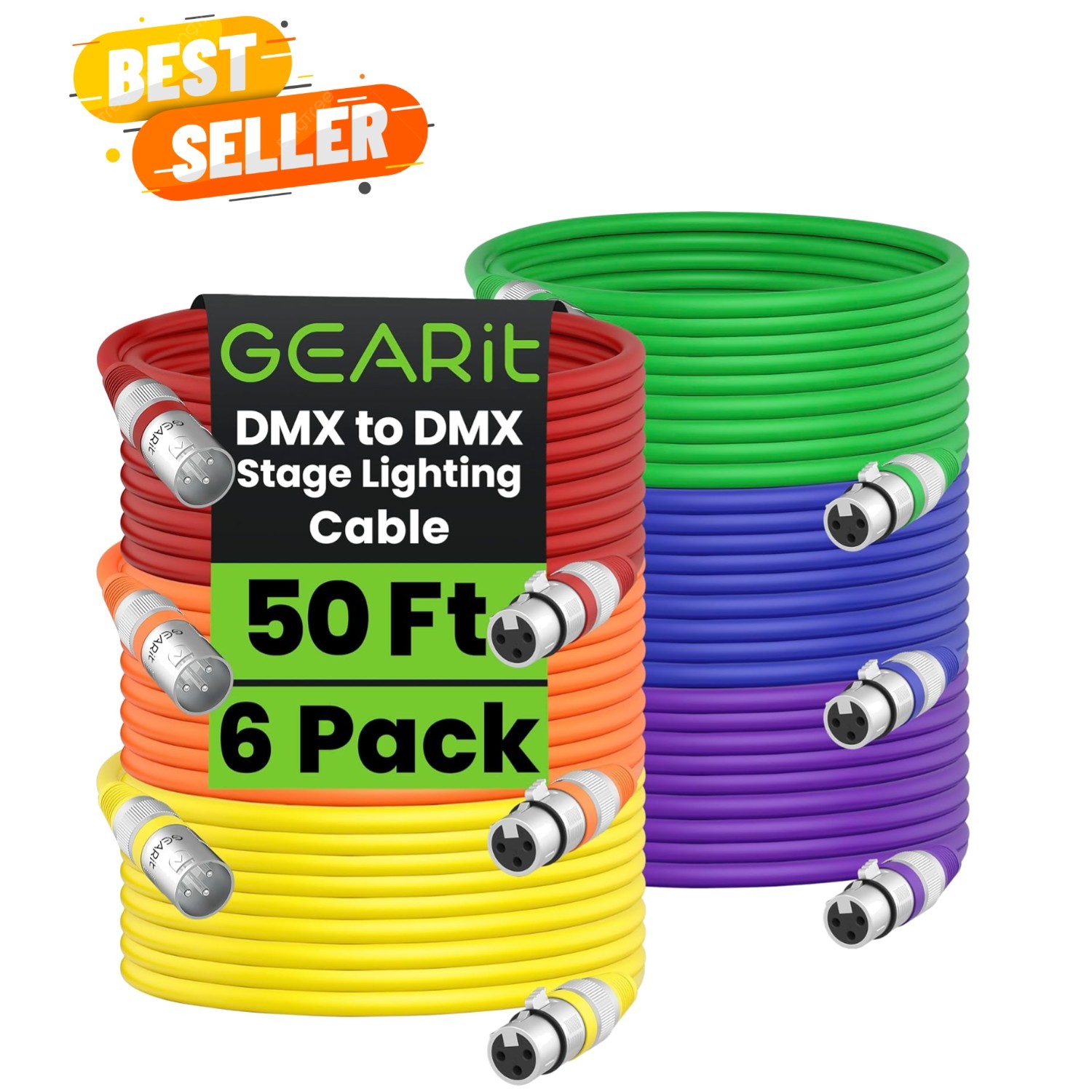 DMX Lighting Cable 50 ft 6 Pack, DMX Cable 3 Pin XLR Male to Female 110 Ohm X...