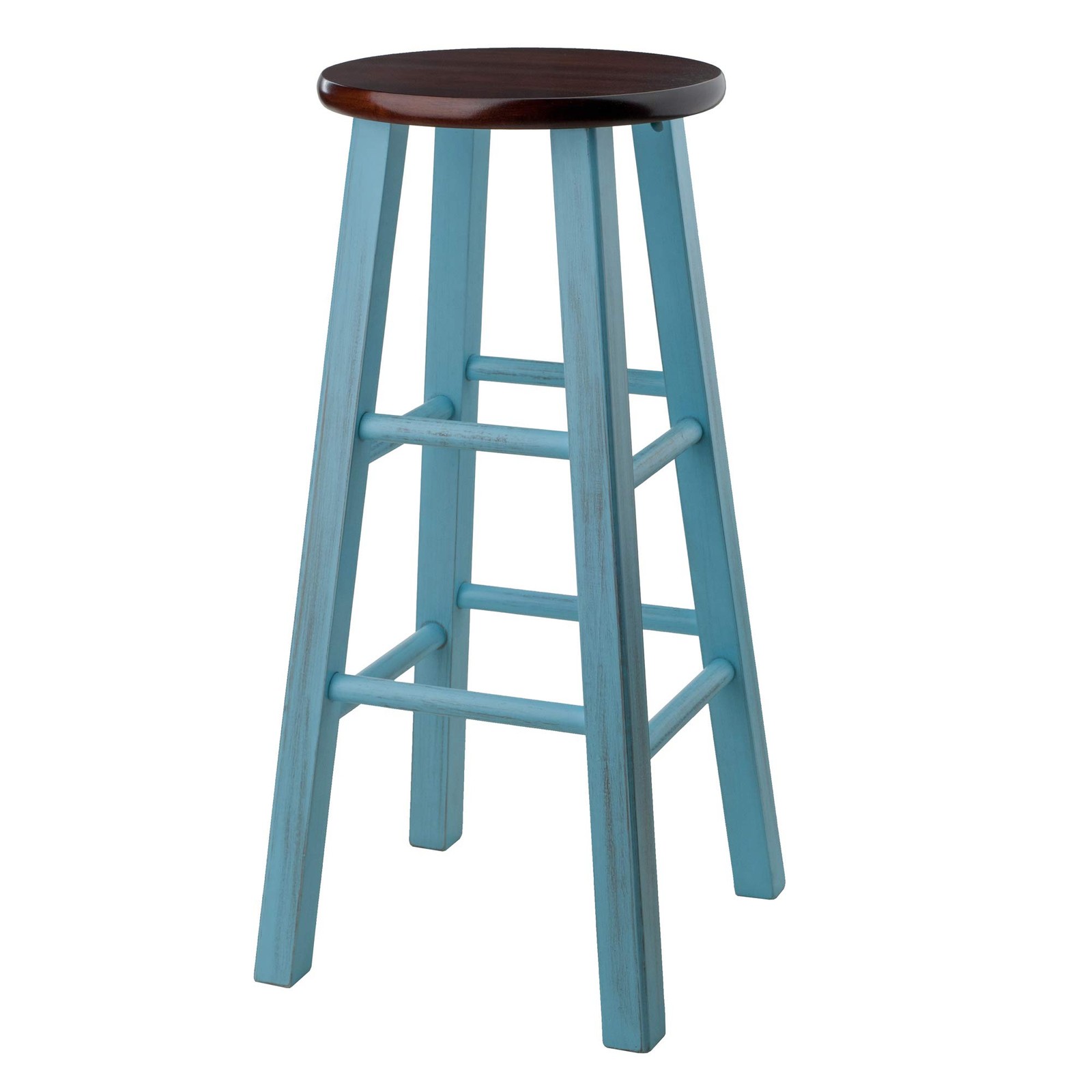 Ivy Square Leg Counter Stool, Rustic Light Blue and Walnut, 29"