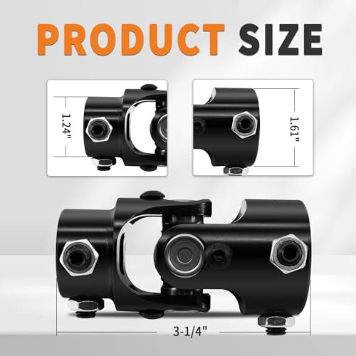 1" Round x 3/4" DD Steering U-Joint Shaft Coupling Universal Joint, Total Black