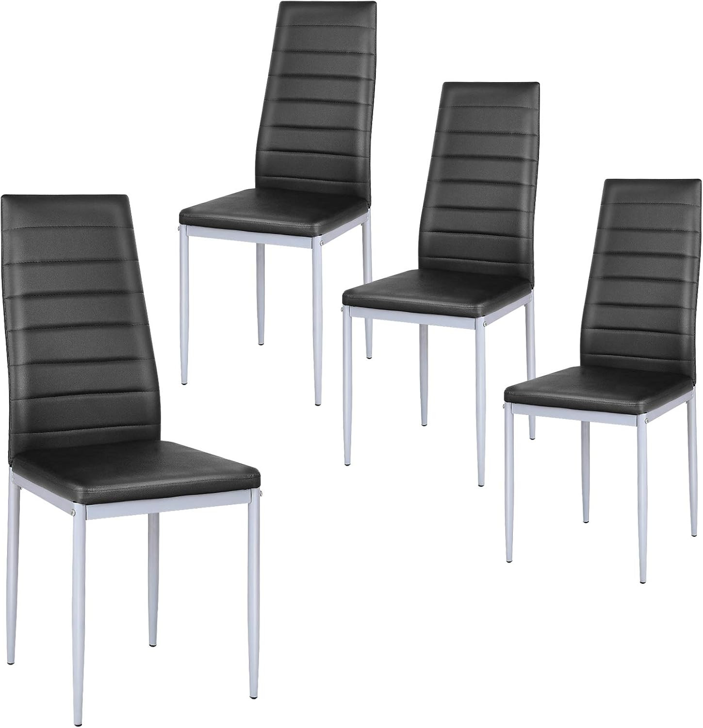 Set of 4 PU Leather Dining Side Chairs with Padded Seat Foot Cap Protection Stab
