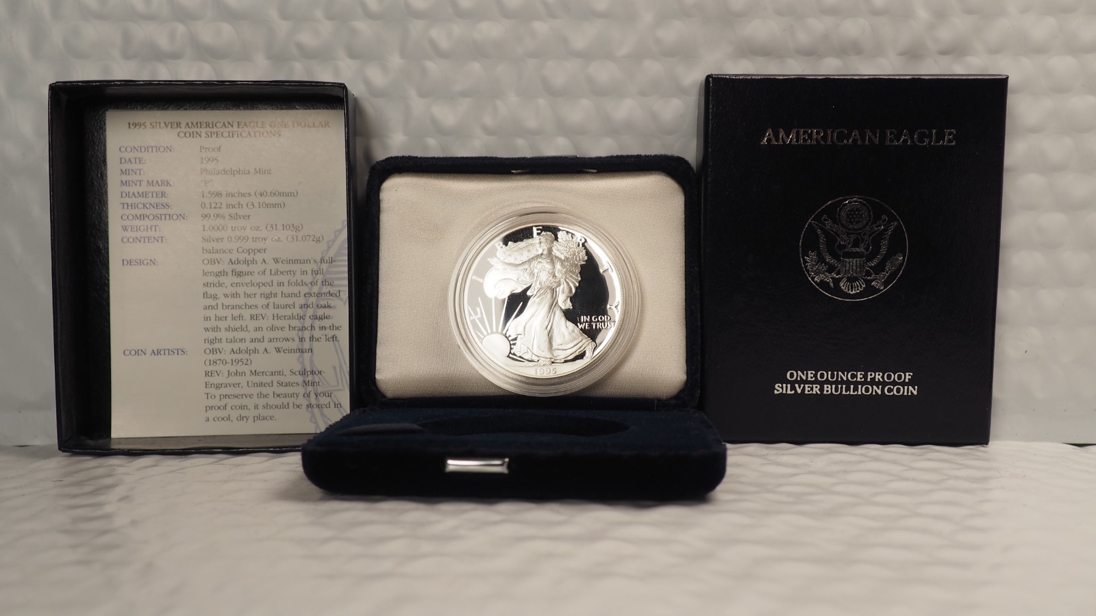 1995-P $1 AMERICAN SILVER PROOF EAGLE w/OGP & COA - FREE SHIPPING!
