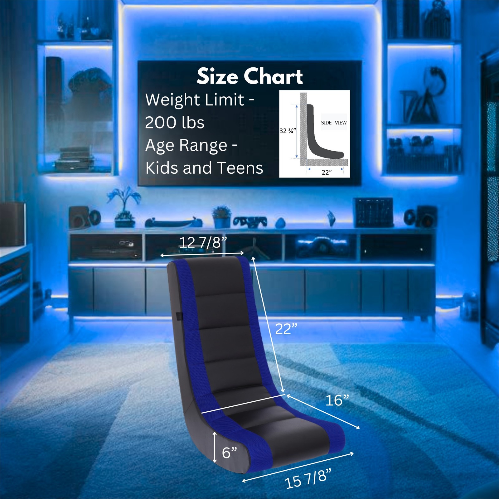 Classic Video Rocker Floor Gaming Chair, Kids and Teens, PU Faux Leather