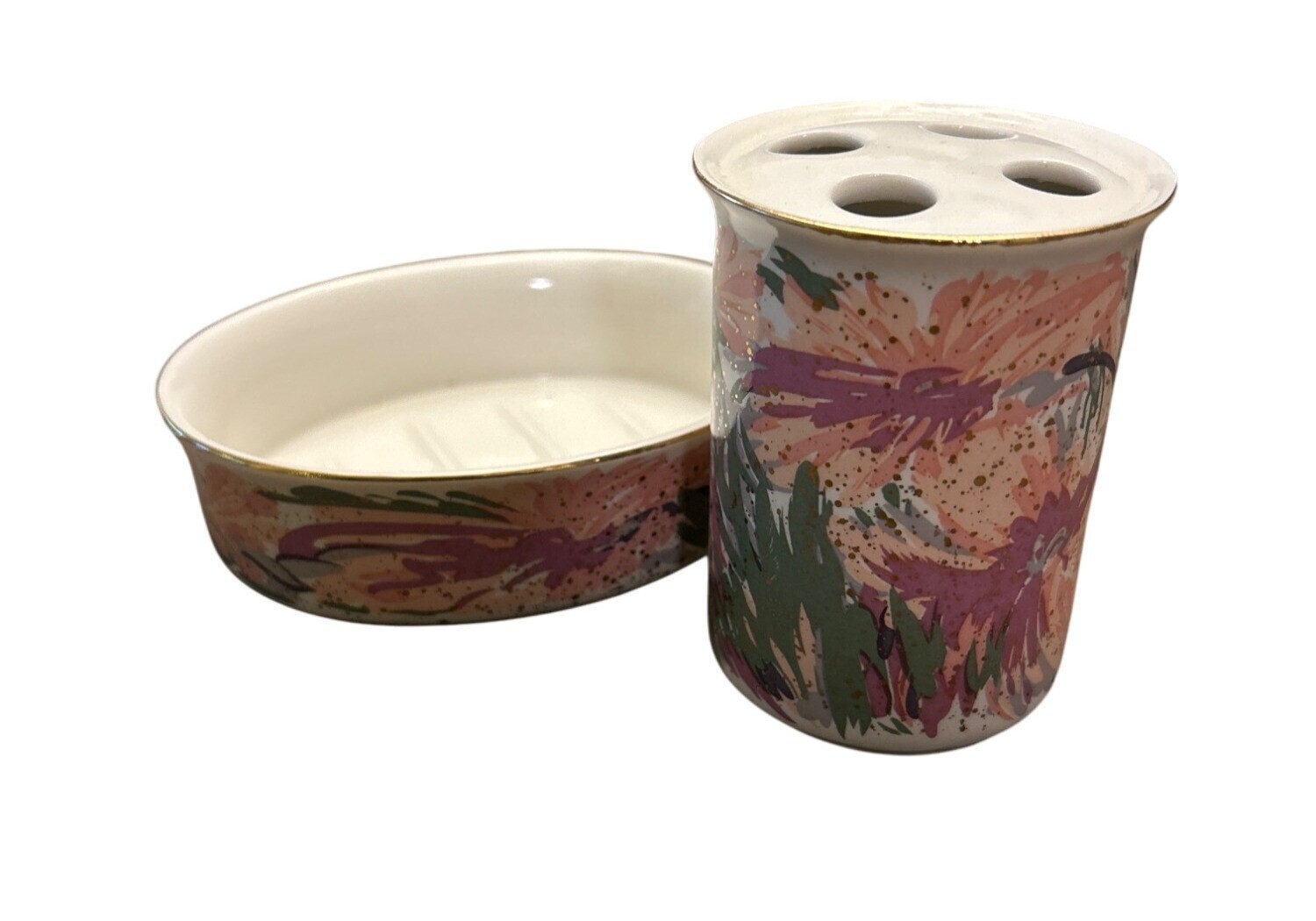 Saturday Knight Ltd. Radiance Soap Dish & Toothbrush Holder Set Floral Pattern C