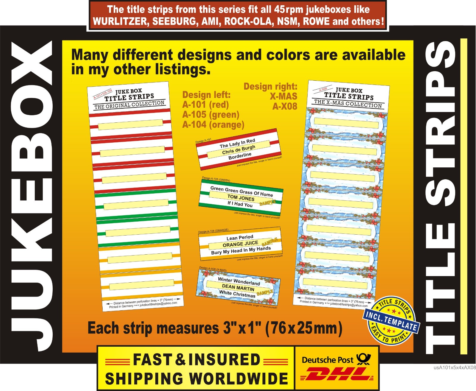 U1A101-AX08) ⭐ 490 Jukebox TITLE STRIPS in variations ⭐ BLANK SHEEDS
