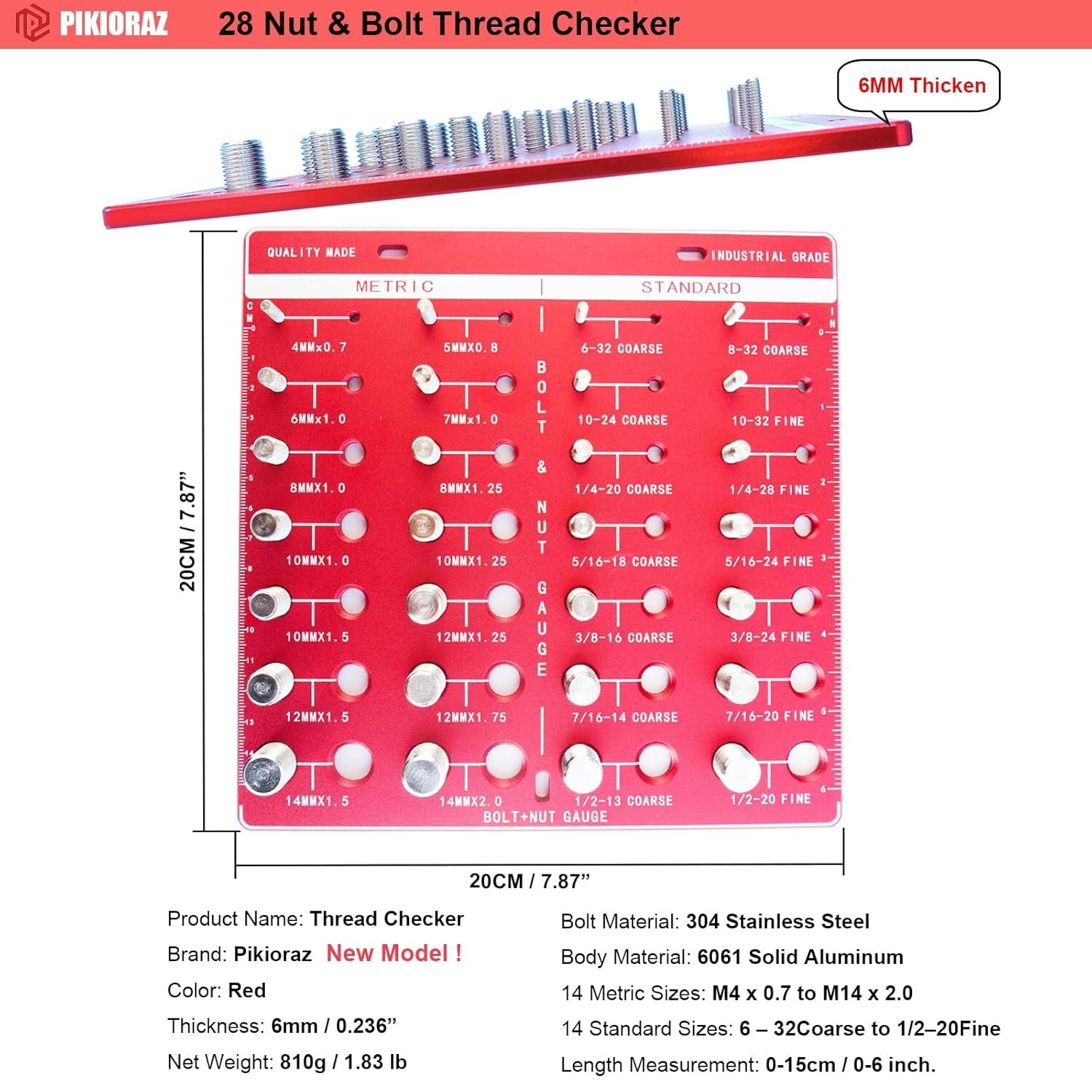 Standard and Metric Nut & Bolt Thread Checker Bolt and Nut Identifier Gauge