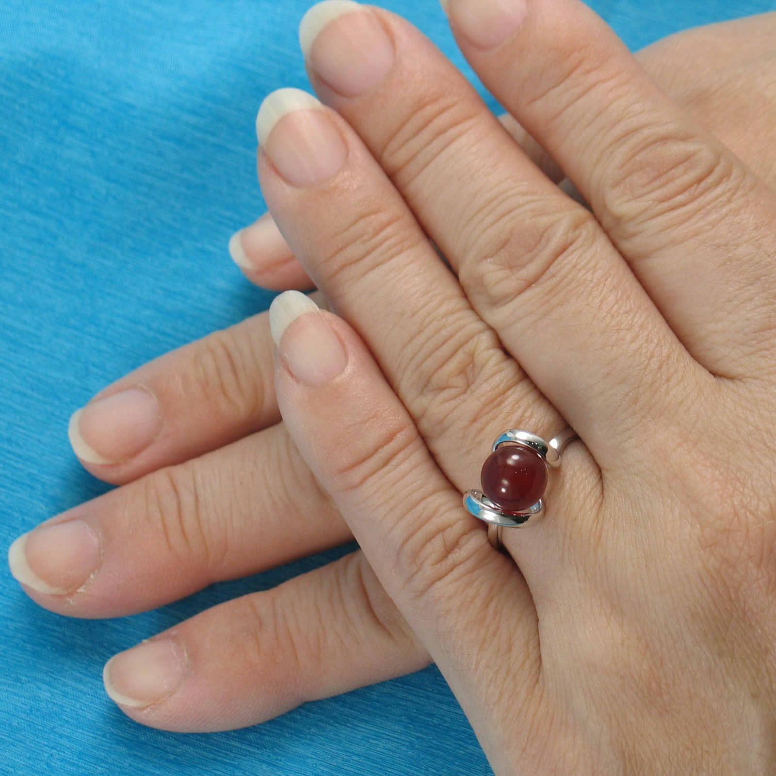 Solid Sterling Silver 925 with Rhodium Plated 8mm Carnelian Solitaire Ring TPJ