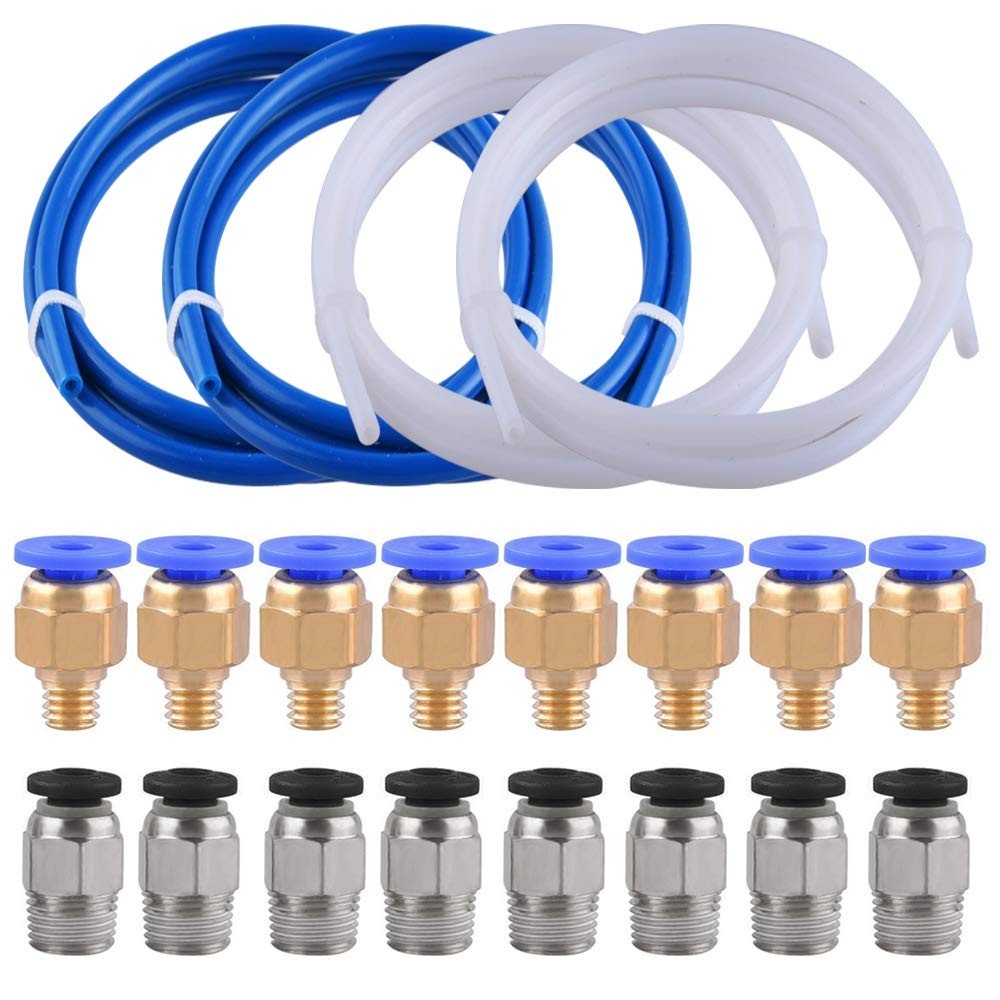 3D Printer PTFE Tubing Fittings Kit 4mm OD Blue White 1M 8x M6 8x M10