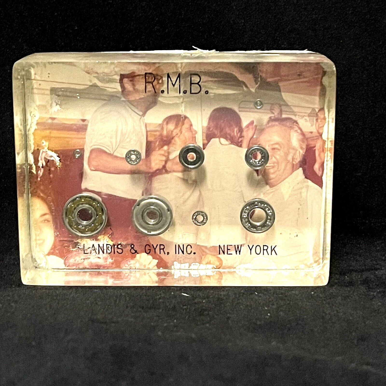 LANDIS & GYR Inc NY RMB Lucite Paperweight Roller Miniature Bearing Set New York