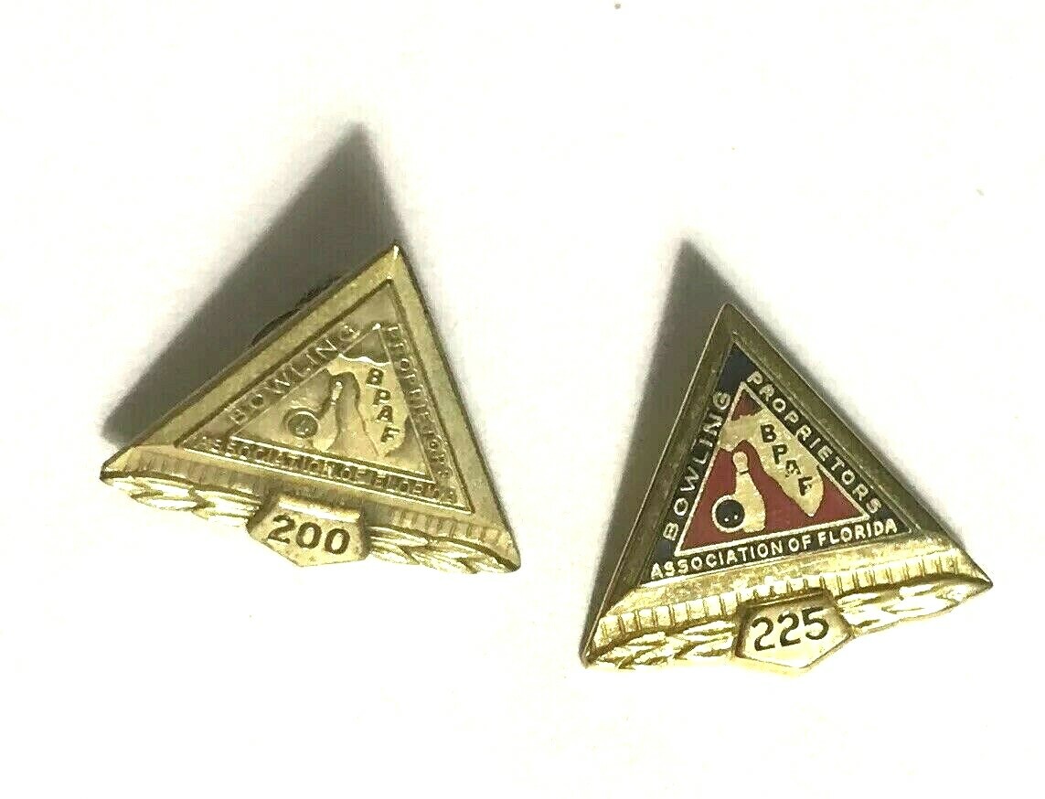 Lot 2 vtg Bowler Pins 200+225 Club Bowling Propriotor's Association of Florida