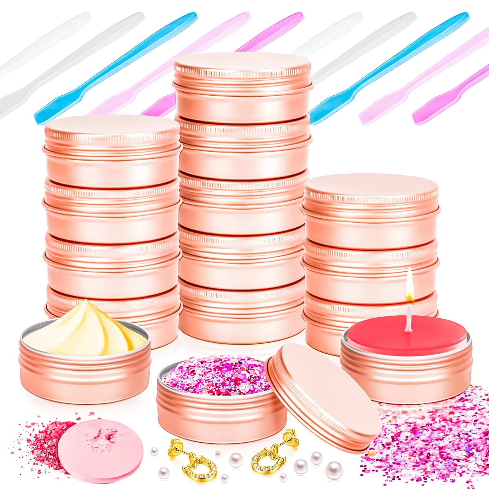 12 Pack 0.5oz Tin Jars, 15ml Rose Gold Metal Tin cans