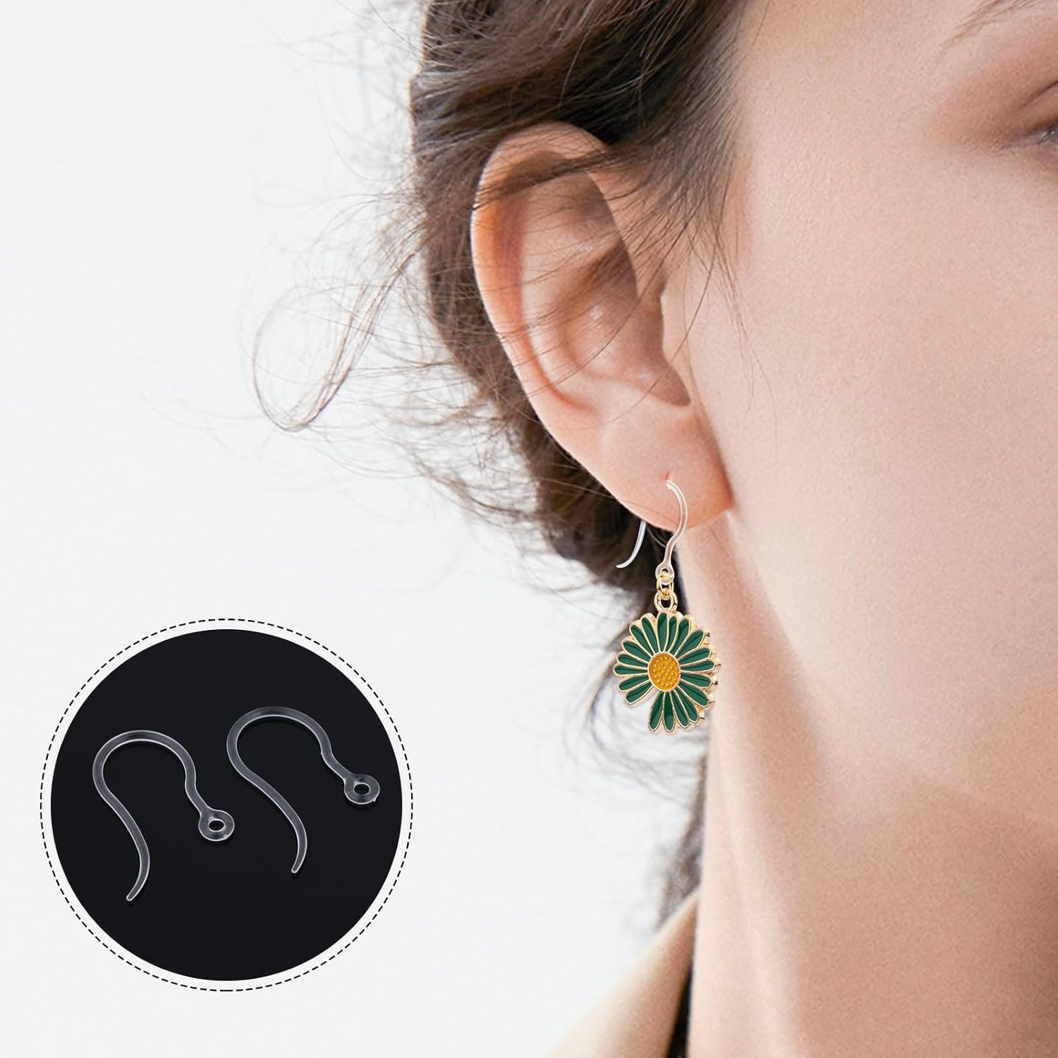50Pcs Clear Plastic Earring Hooks - Non-Allergenic for Sensitive Ears, Component