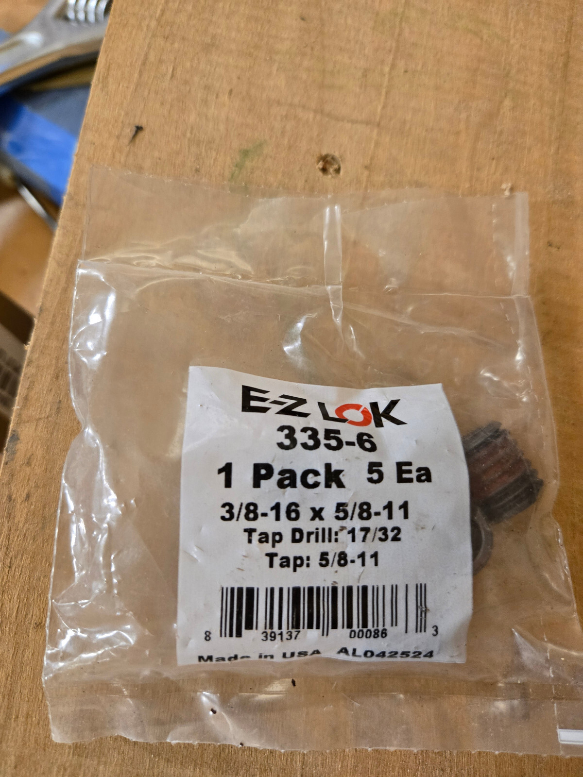 E-Z Lok 335-6-Pk5 Extra Heavy Wall Self Locking Thread Insert, 3/8"-16 Int Thrd