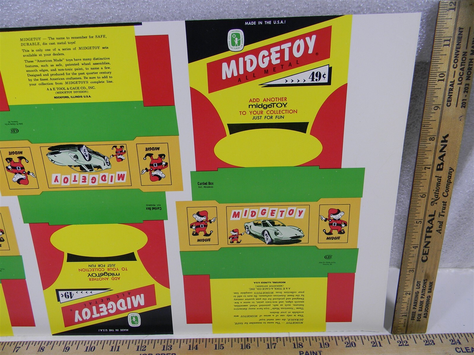 Midgetoy Carded Box Unused Packaging , 1/3 Sheet