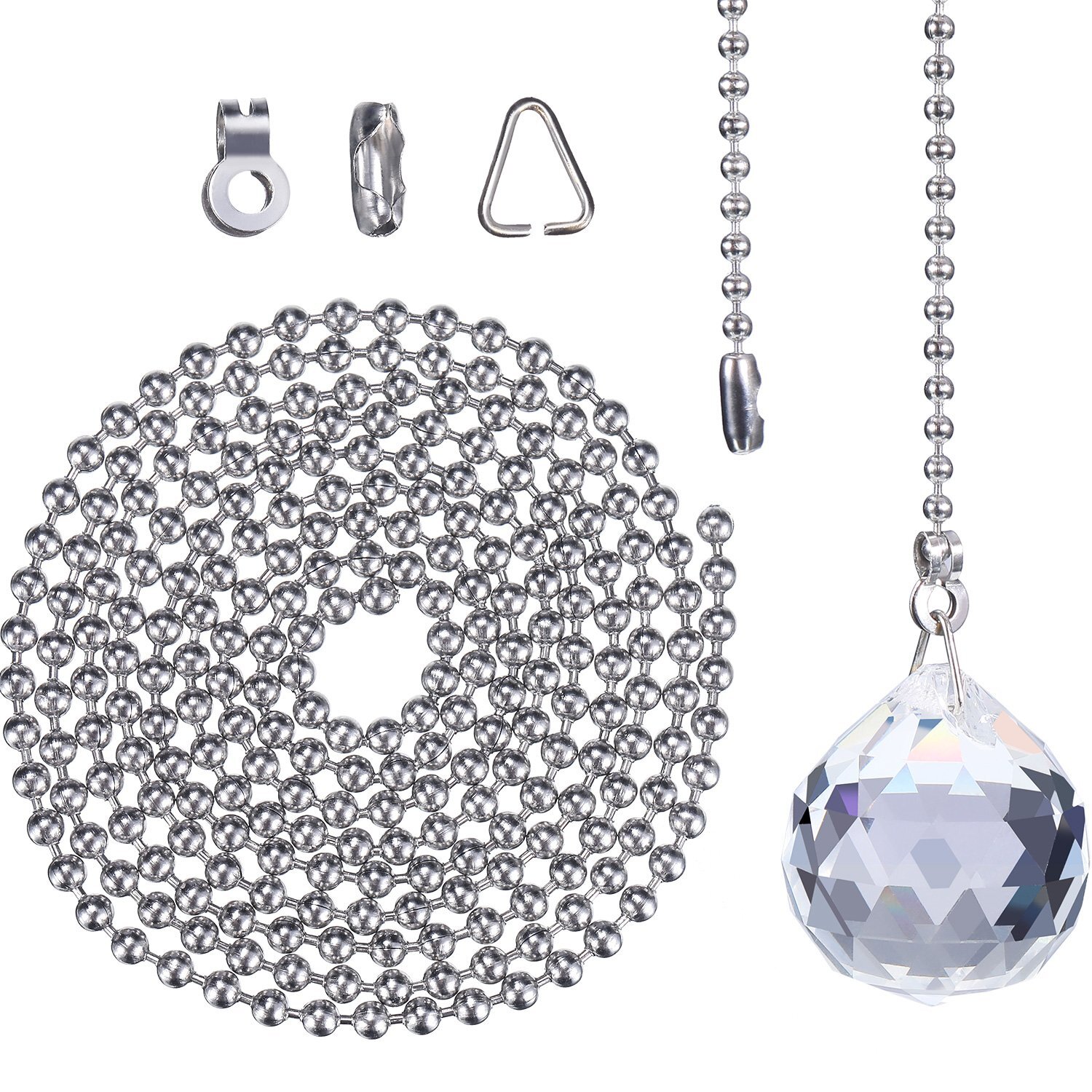 2 Sets Clear Crystal Pull Chain Extension With Connector For Ceiling Light Fan C