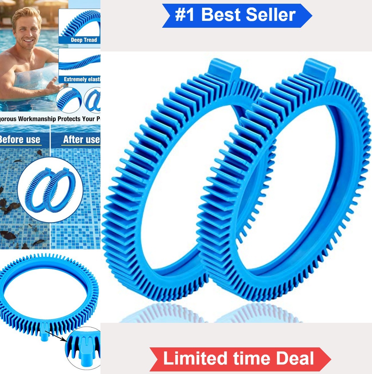 2 Pack Front Tires 7.87 Inch Hump Replacement for 2X 4X Pool Cleaners Heavy